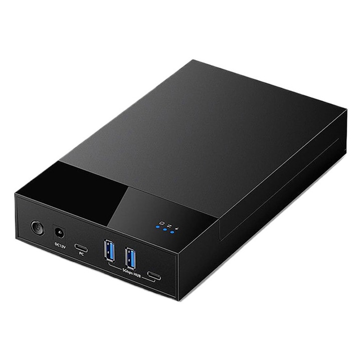 Külső merevlemez rack 2.5 és 3.5 hüvelykes merevlemezekhez, Rqiurpn, USB 3.0, SATA, szerszám nélküli kialakítás, 20TB, 5Gbps, fekete