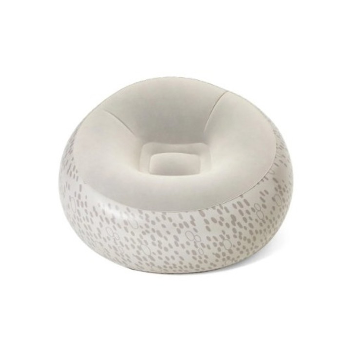 Fotoliu gonflabil Bestway, rotund, 112×112×66 cm, gri/crem, interior/exterior, supapa dubla, max. 100 kg