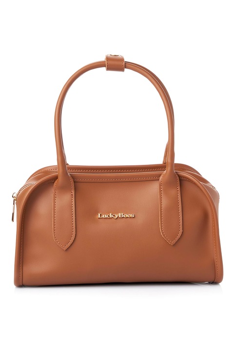 Lucky Bees, Geanta de piele ecologica cu bareta de umar si logo metalic discret, Maro scortisoara