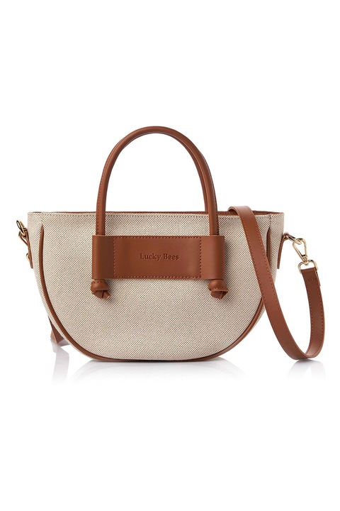 Lucky Bees, Чанта през рамо с еко кожа, Канелено кафяво, Светло бежово
