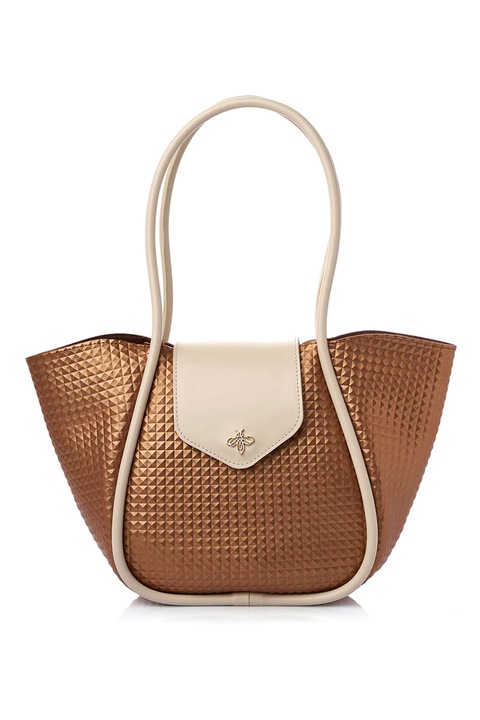 Lucky Bees, Geanta shopper din piele ecologica, Bronz, Bej deschis