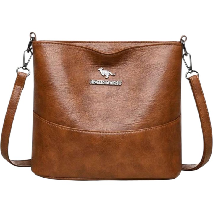 Női táska, elegáns, barna, ekológikus bőr, 25x20cm