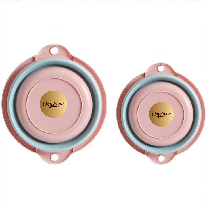 Set 2 ligheane pliabile din silicon, 4 l / 6 l, roz pudrat si albastru inchis, 32.5x38 cm