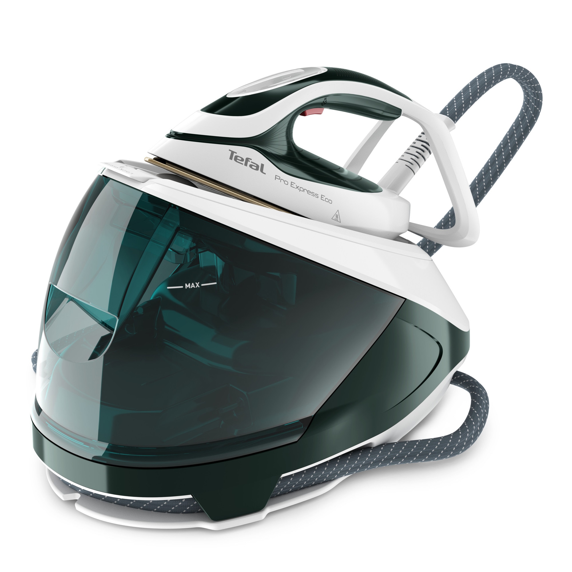 Statie de calcat Tefal Pro Express Eco GV9E21E0, 2200W, 7.5 bari, jet de abur 560 g/min, abur variabil 0 - 140 g/min, talpa Durilium AirGlide AutoClean, colector anticalcar, rezerv