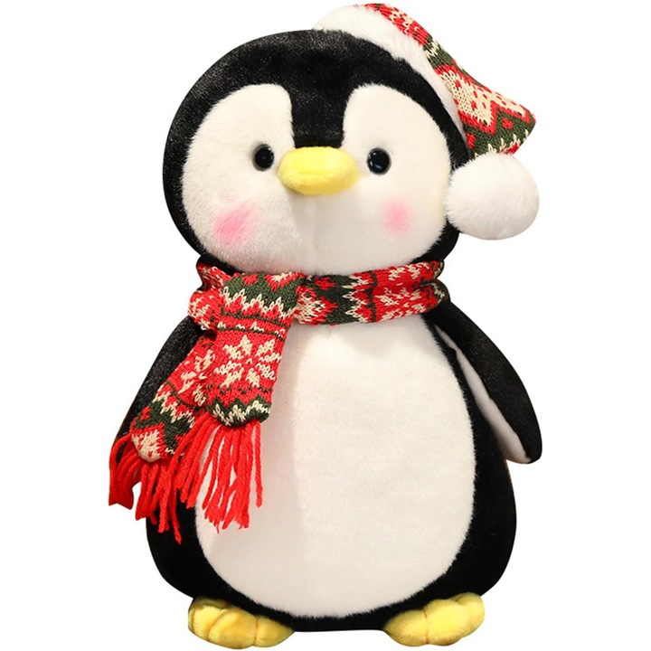Плюшена играчка пингвин, коледна плюшена играчка Kawaii плюшени кукли пингвин възглавница, подарък играчка пингвин за момичета и момчета (25 см)