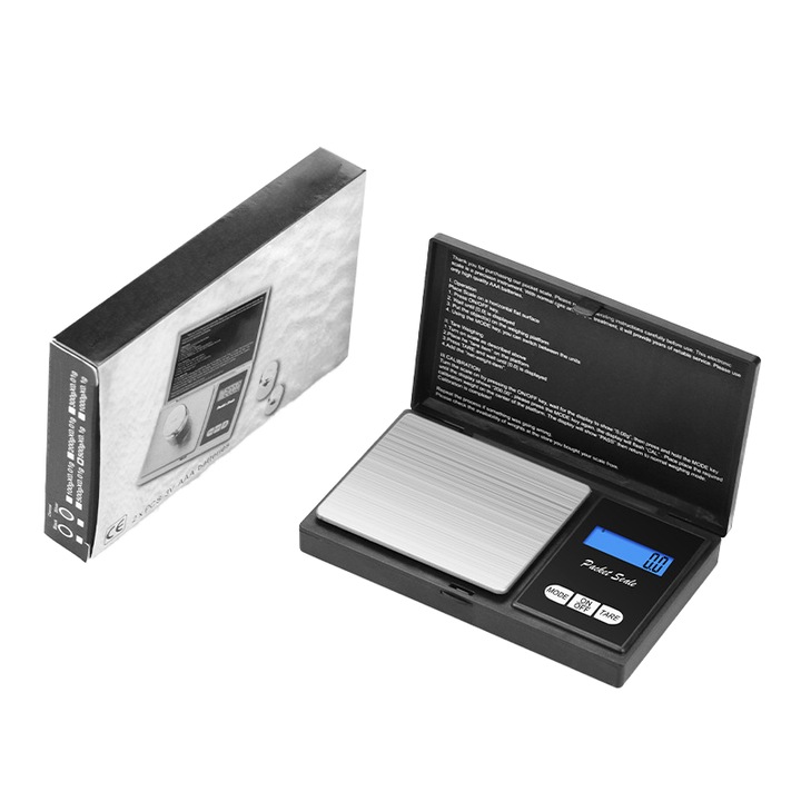 Cantar digital portabil bijuterii, 200g, precizie inalta, negru, compact