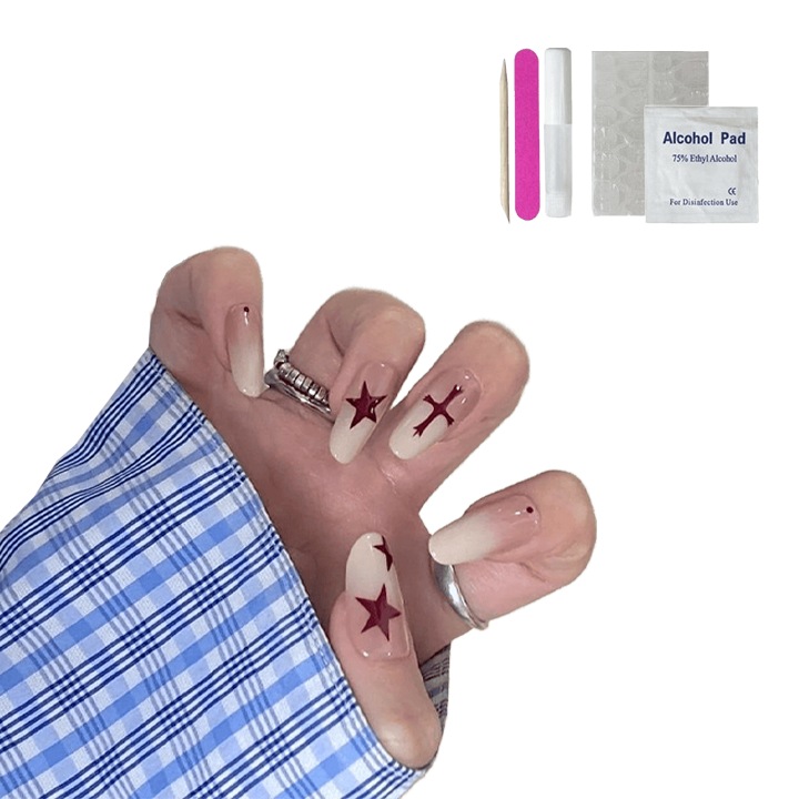 Set Unghii tip press-on, reutilizabile, adeziv inclus, multicolor