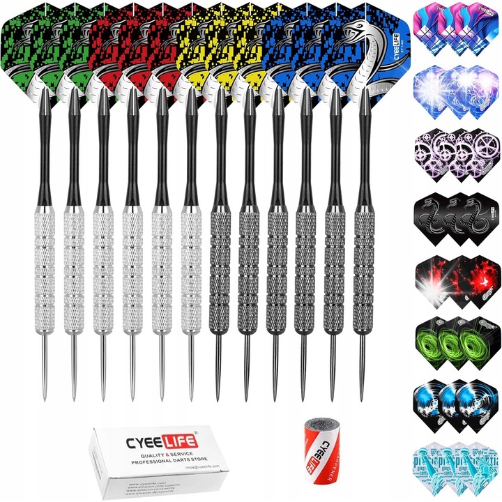 Darts készlet, 12 db darts, 20g, 36 toll, CyeeLife, Fém, Különböző színek