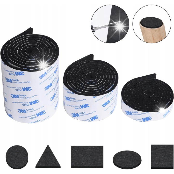 Комплект от 3 ролки самозалепващи се филцови ленти за защита на мебели, 120x10см, 120x2см, 3М
