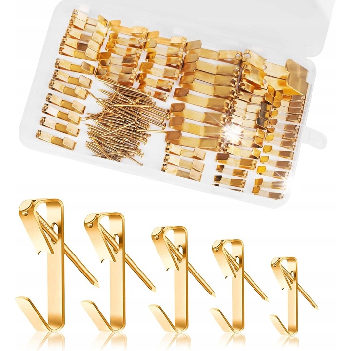 60 darabos függesztőhorog készlet, Fém, 12-50 kg teherbírás, Különböző méretek