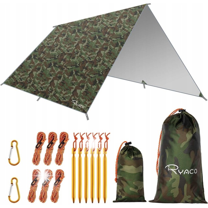 Kemping ponyva, Ryaco, 118x118cm, vízálló, moro színű, komplett készlet