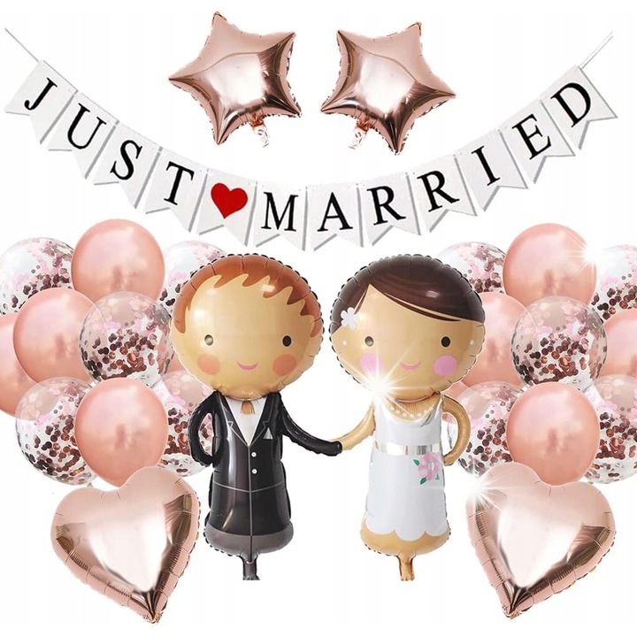 Esküvői lufik, 28 darabos szett, Pana és Pana Mlada, élénk színek, 185xcm