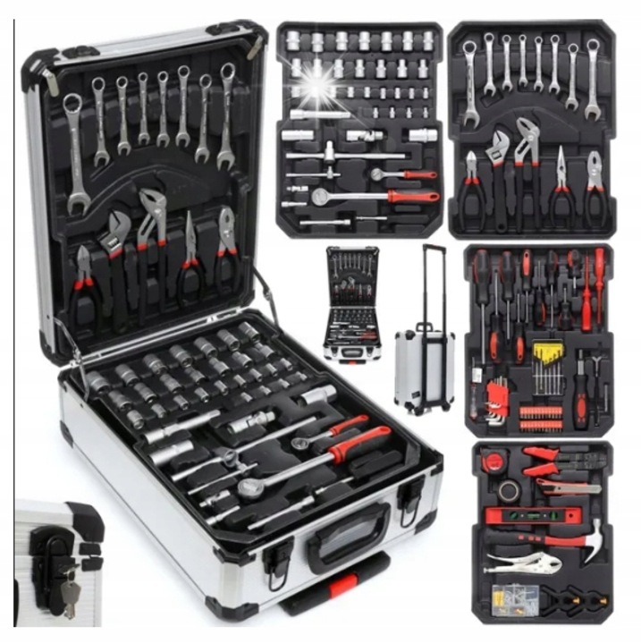 Set unelte Kraft&Dele 417 elemente, aluminiu, 49x36x18cm, cu roti, inchidere cu cheie