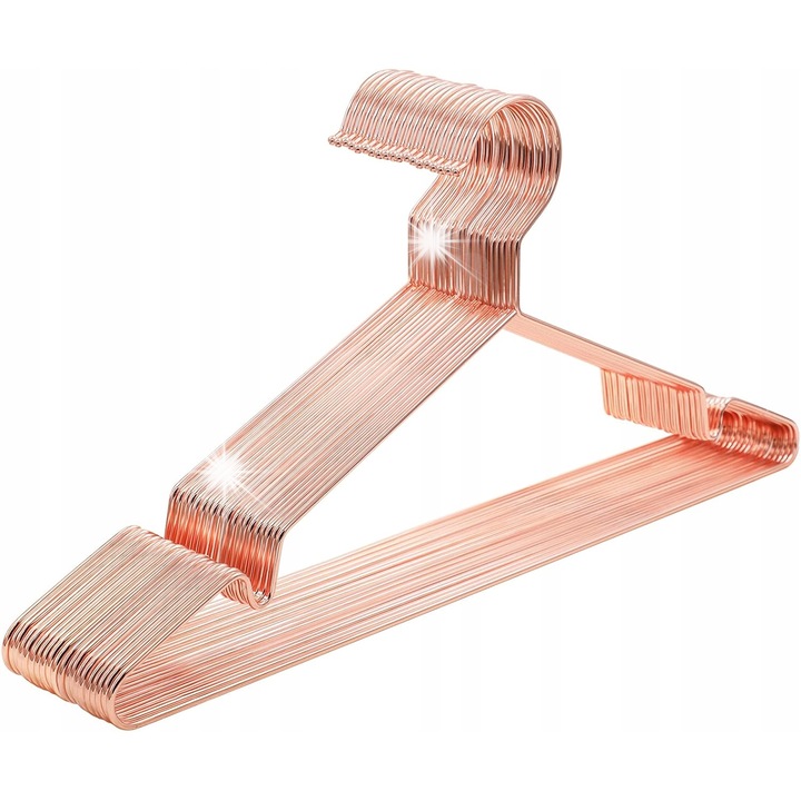 Szett, 20 krómozott fém akasztó, rózsaszín, 42 cm