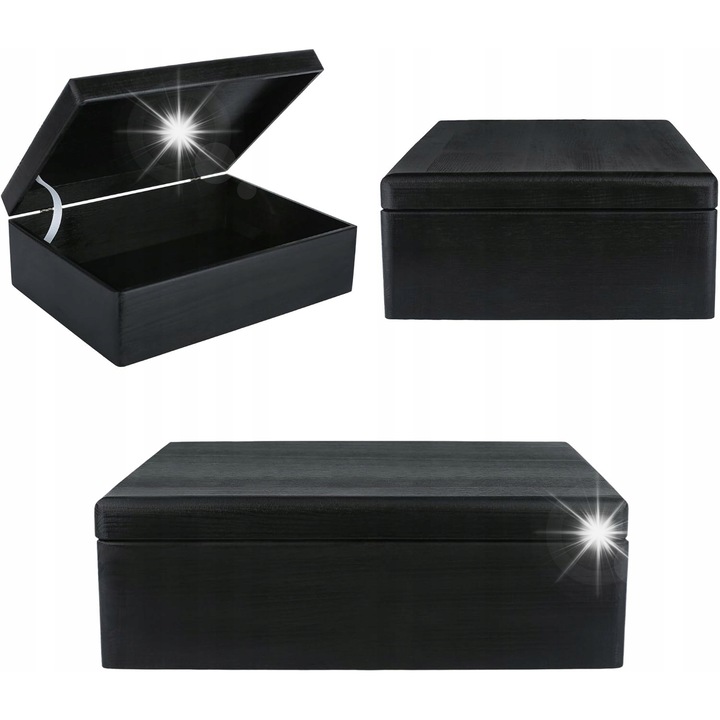 Fa tárolódoboz, Creative Deco, fekete, 40x30x14cm, elegáns design, zárt fedéllel.