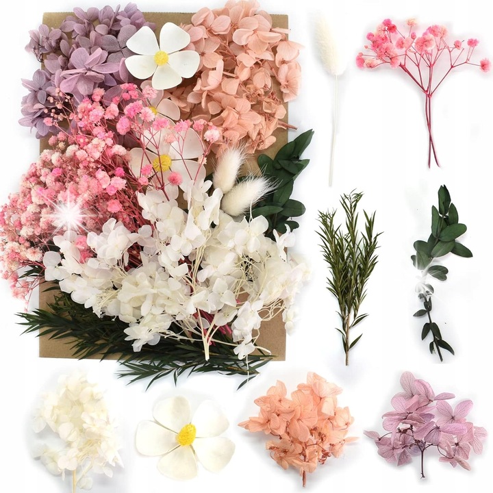 Szárított virág szett DIY dekorációhoz, 21cm, élénk színek, ideális scrapbookinghoz