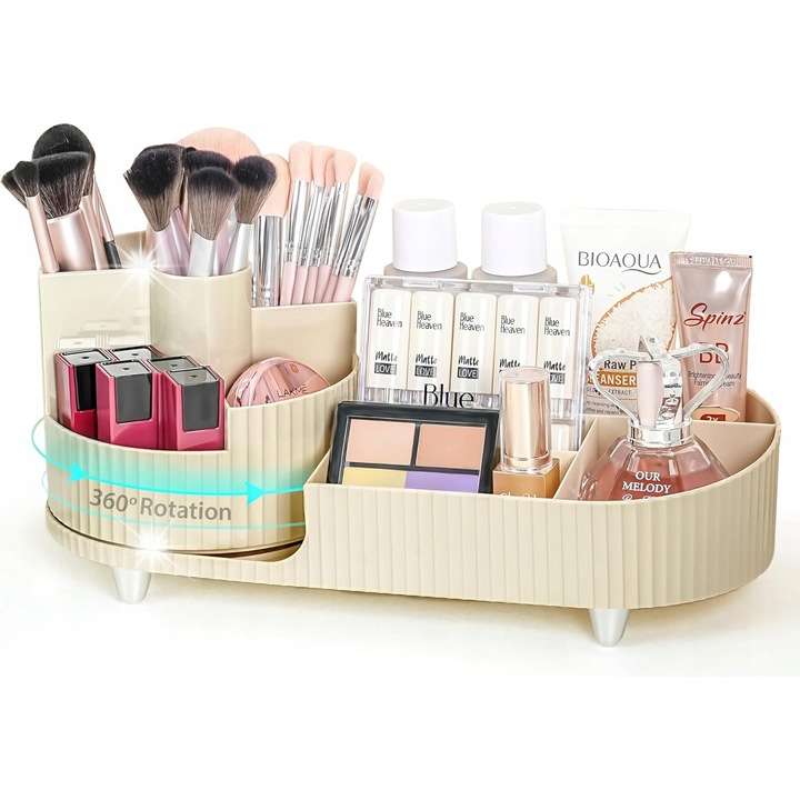 Въртящ се органайзер за козметика, поставка за четки, голям