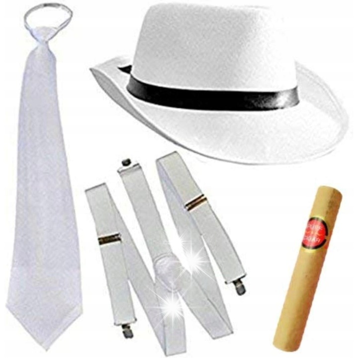 Костюм АЛ КАПОНЕ Мафия Гангстерски комплект, елегантен, с шапка и вратовръзка, унисекс, универсален размер