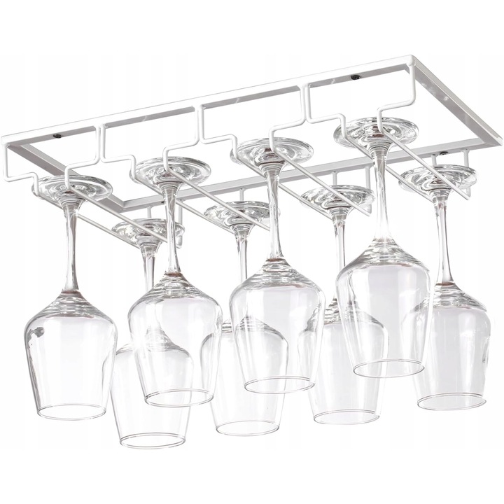 Borospohár tartó, fém, 4 soros, szekrény alá szerelhető, elegáns design, helytakarékos