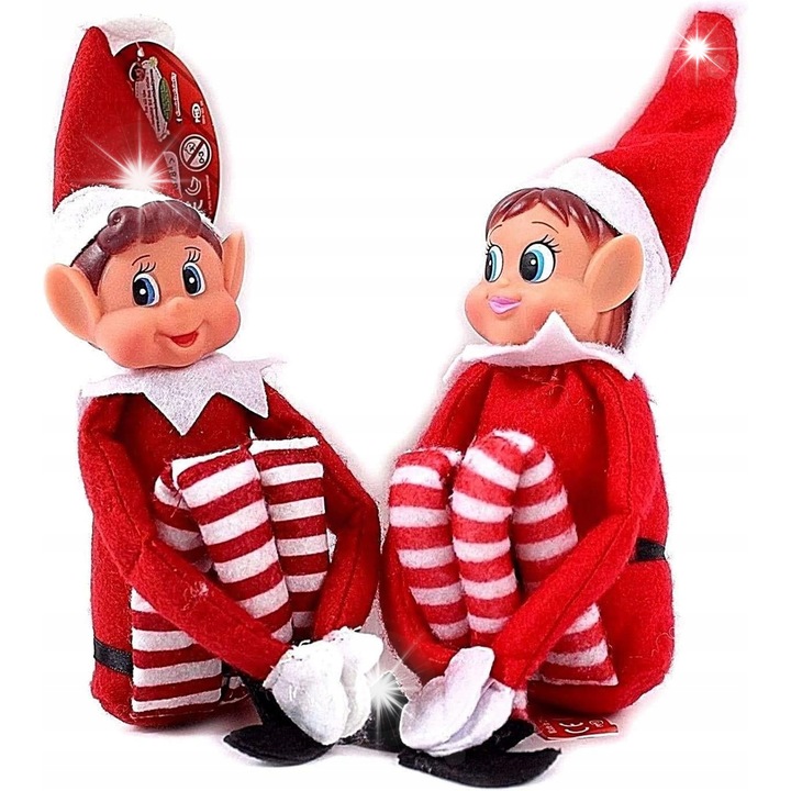 Set 2 figurine elf, plus, 30 cm, rosu