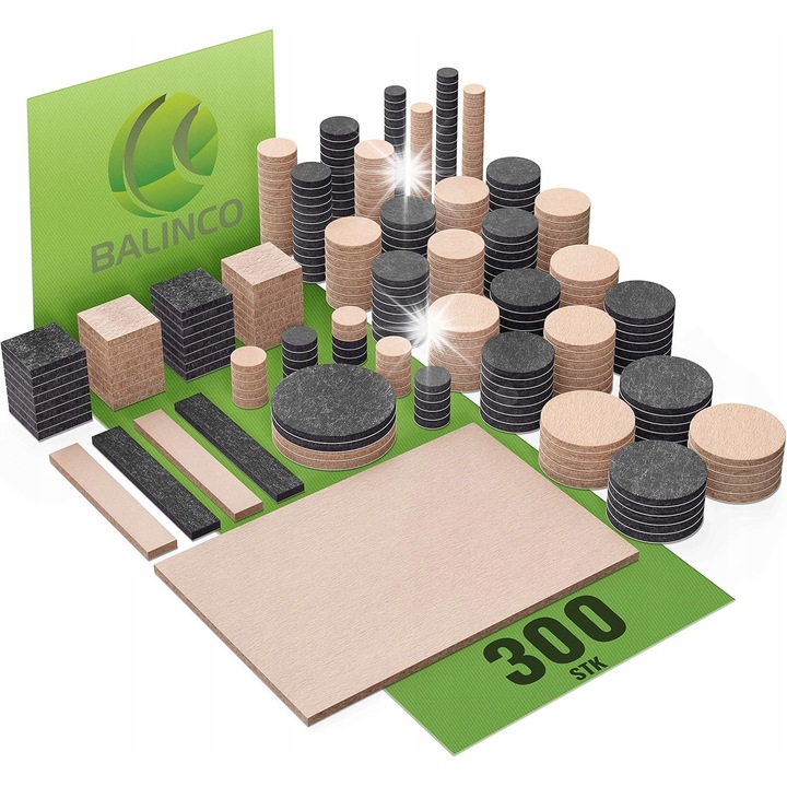 Комплект 300 броя протектори против надраскване за мебели, различни размери, черен и кафяв, 4 мм дебелина BALINCO