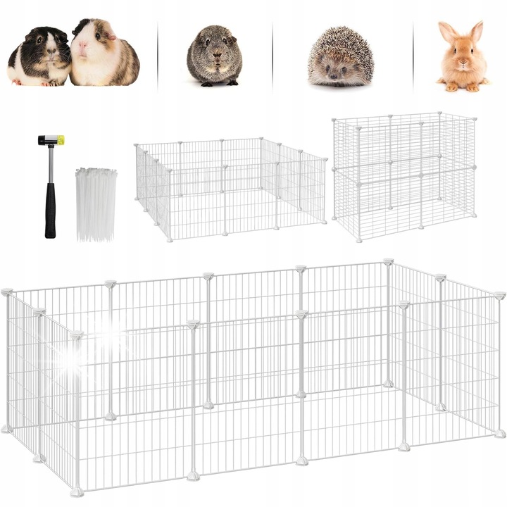 Állatkarámok, Songmics, állítható, összecsukható, fém, szürke, 143x73x46cm, 12 műanyag panel készlet