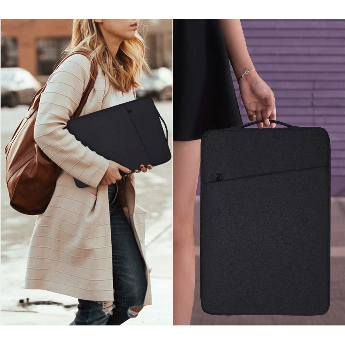 Husa laptop 15.4 inch, impermeabil, cu buzunar suplimentar, neagra, 38.5x27x3cm