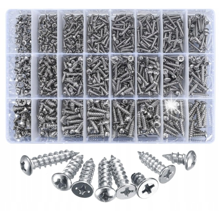 Set 815 suruburi, Pentru lemn/metal/otel, Argintiu