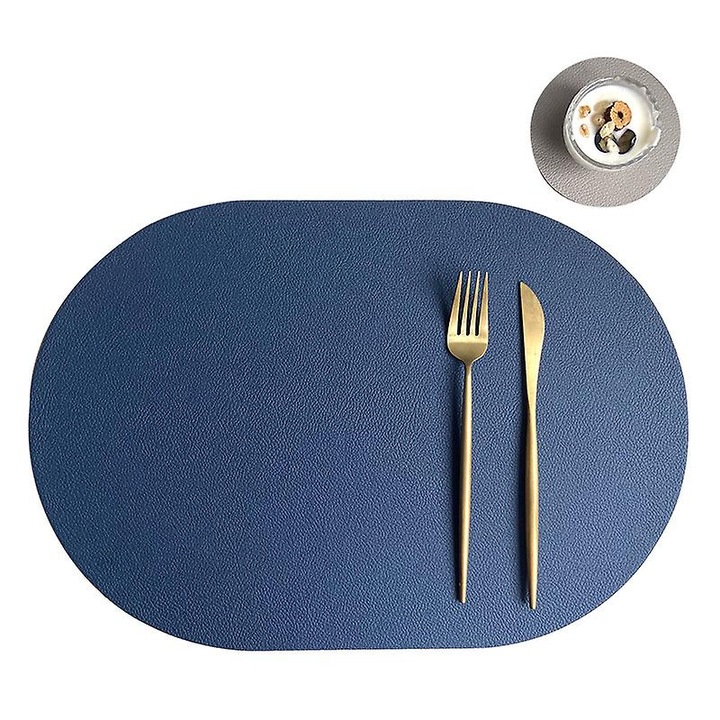 Set 4 servete oval din piele sintetica 43.5x30cm, albastru