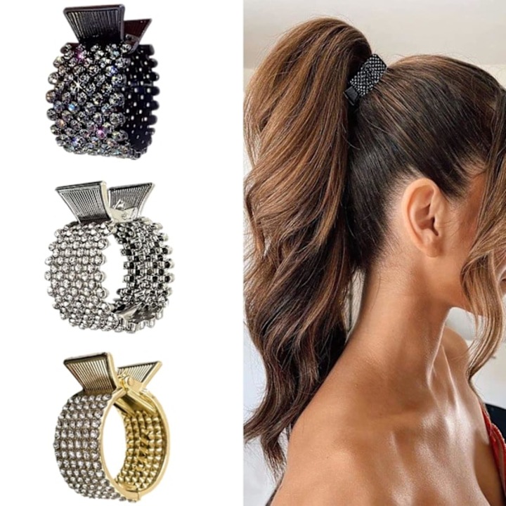 Set 3 clips de par cu perla, negru, argintiu, auriu, 4x2cm