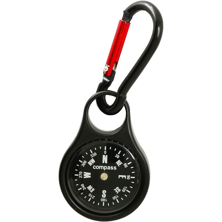 Busola cu breloc, impermeabila, rezistenta la socuri, portabila, negru/rosu