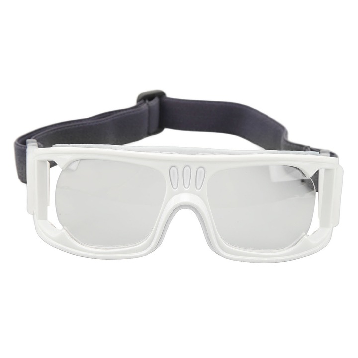 Ochelari sportivi, cu banda ajustabila, rezistenti la impact, transparenti, alb