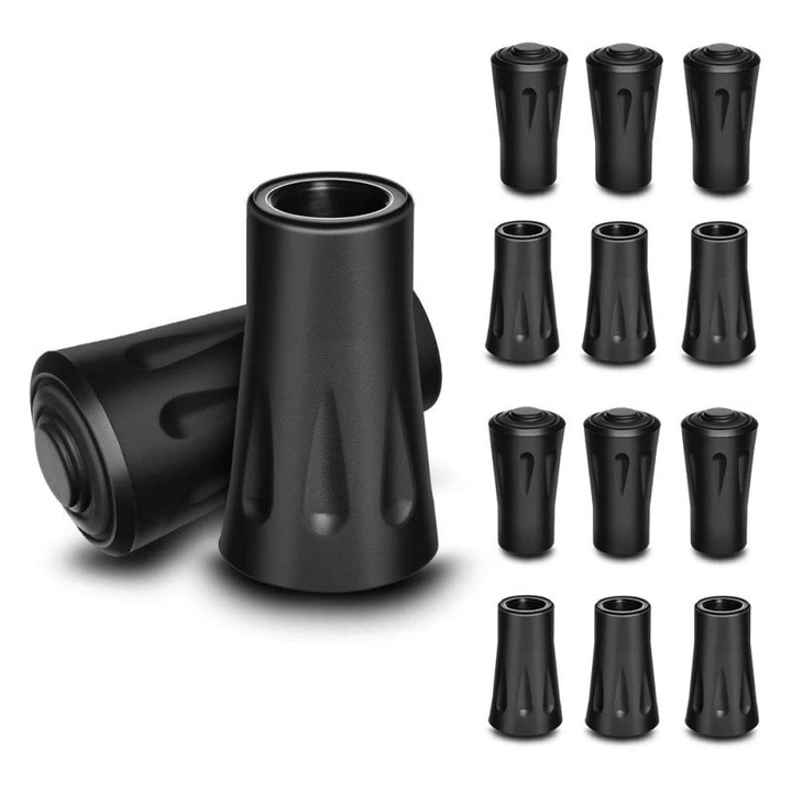 Set de 12 varfuri din cauciuc pentru bete de mers, protejeaza betele, diametru 11mm, 4x2.2cm, negru