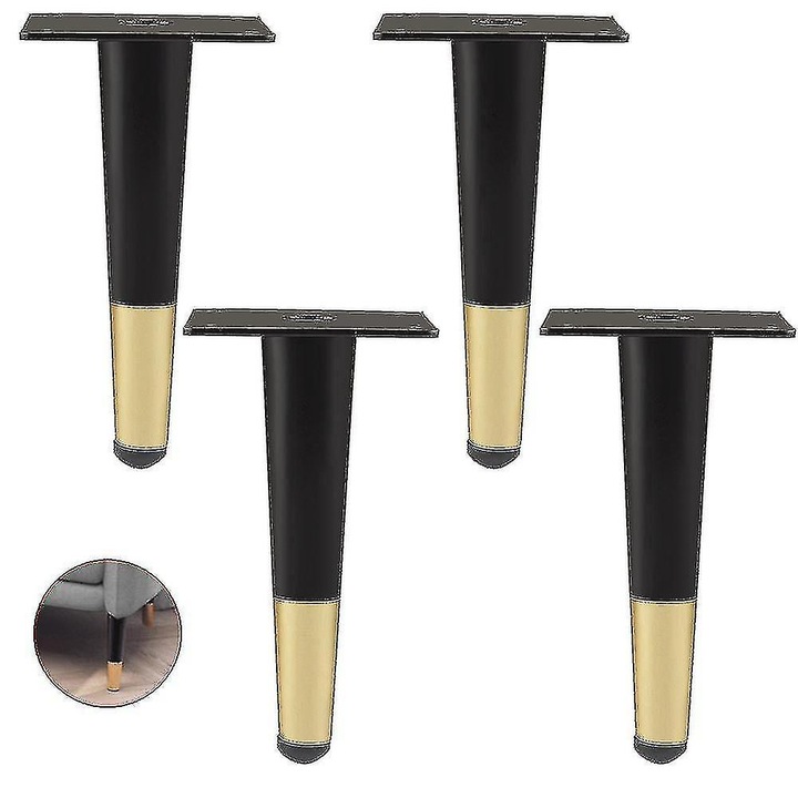 Set de 4 picioare de mobilier din metal, 15cm, negru auriu, design anti-alunecare, capacitate de suport 300kg