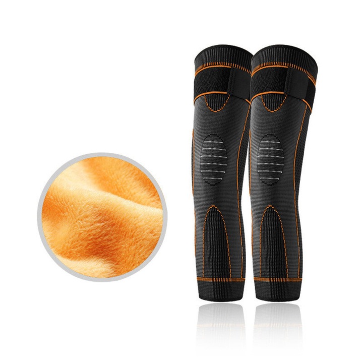 Manusi genunchiere fleece, set 1 pereche, negru cu portocaliu, XXL, lungime extra, captuseala rezistenta la vant