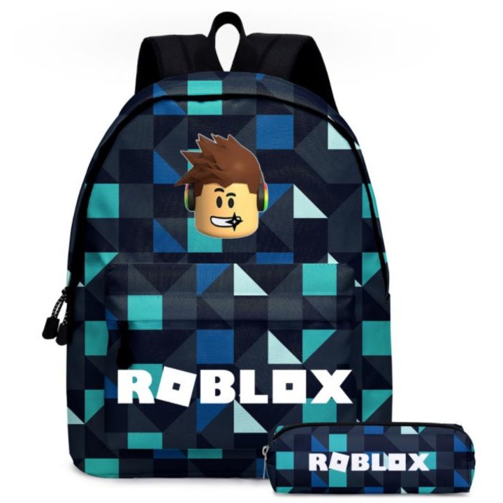 Iskolai hátizsák tolltartóval, Roblox, sokszínű, 40x17x30cm, nagy kapacitással