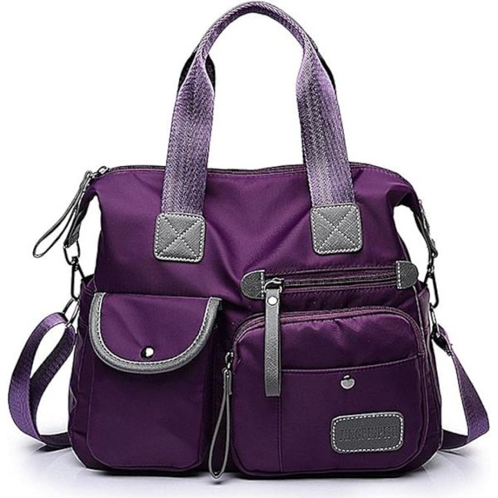 Női tote táska, mérete 33x13x30cm, nagy űrtartalom, 7 zseb, nylon, lila