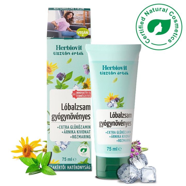 Herbiovit Lóbalzsam Gyógynövényes Tubus 75 ml, Extra Glükózaminnal, Hűsítő Hatású, Fáradt Izmokra, Izommerevségre, Bemelegítéshez, Aktív Mozgáshoz, Sportolás Után, Kerti Munkához