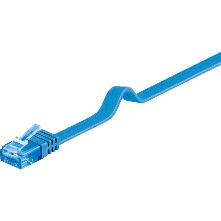 Cablu de retea plat CAT 6A, 3m, 2x RJ45, U/UTP, albastru
