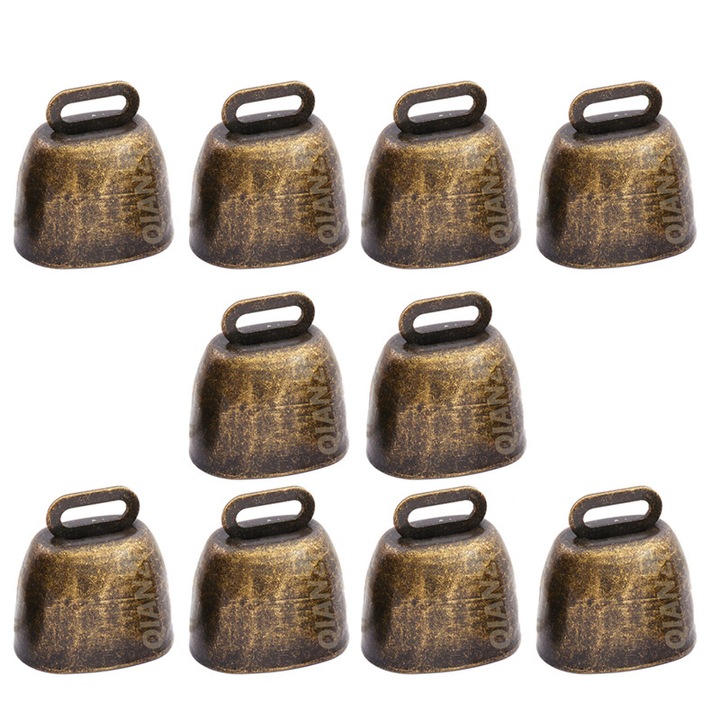 Clopote din bronz antic - set 10 buc, 3.5x3.5x2.4cm, sunet clar, constructie din fier