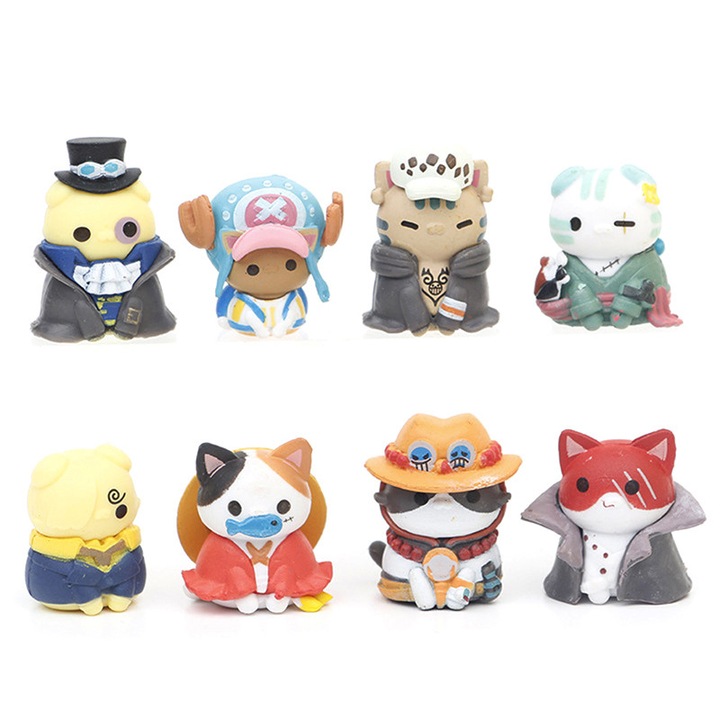 Комплект 8 декоративни фигурки One Piece Cat, 3.5см, многоцветни