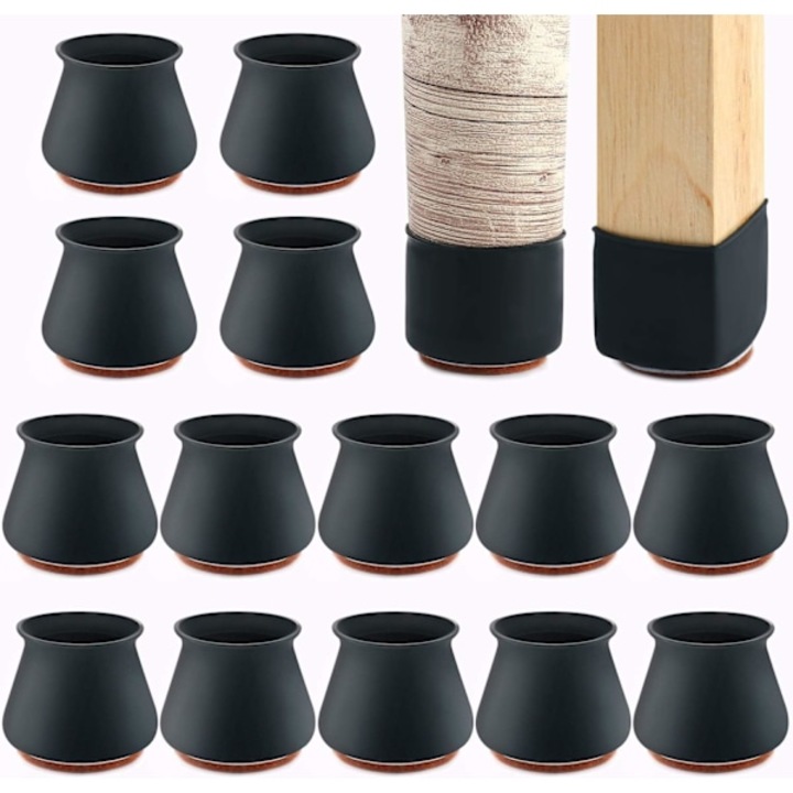 Protectii pentru picioarele scaunelor din silicon cu filt pentru podele din lemn, set, dimensiuni 30-45mm, 23.5-36mm