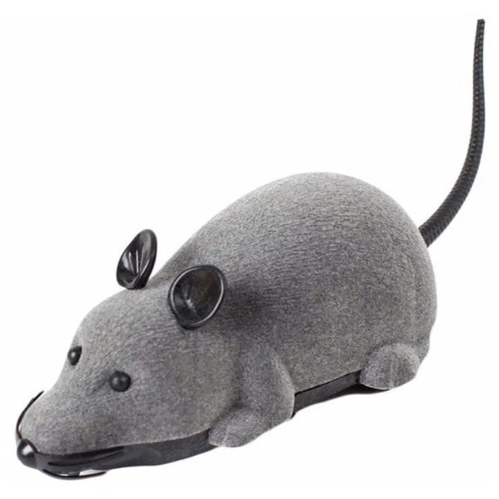 Soarece controlat cu telecomanda pentru pisici, jucarie interactiva, gri, 28x8.5x6.5cm