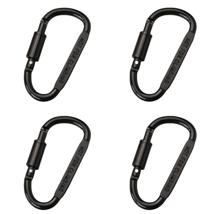 Set de 4 carabiniere D, aluminiu, negru, 8.2x4.5x1.2cm, capacitate 50kg