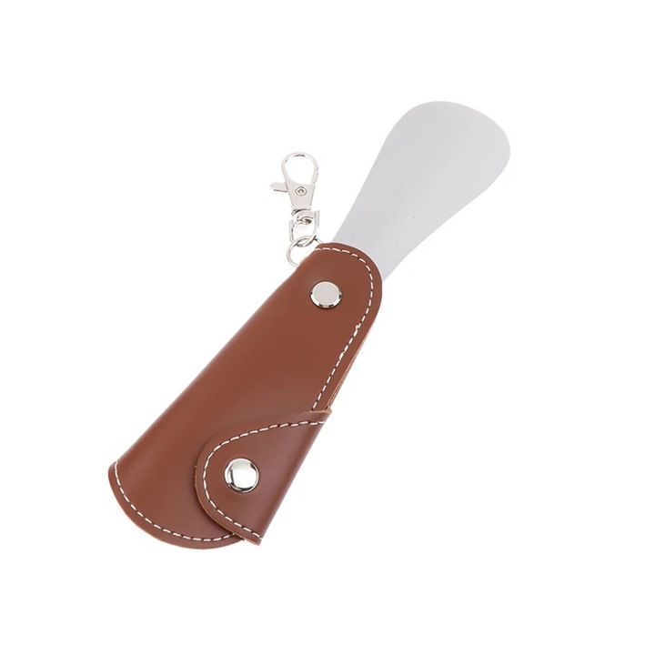 Spatula ergonomica pentru incaltaminte, PU si otel inoxidabil, 18x5x2.3cm, cu inel pentru chei, set 1 buc.