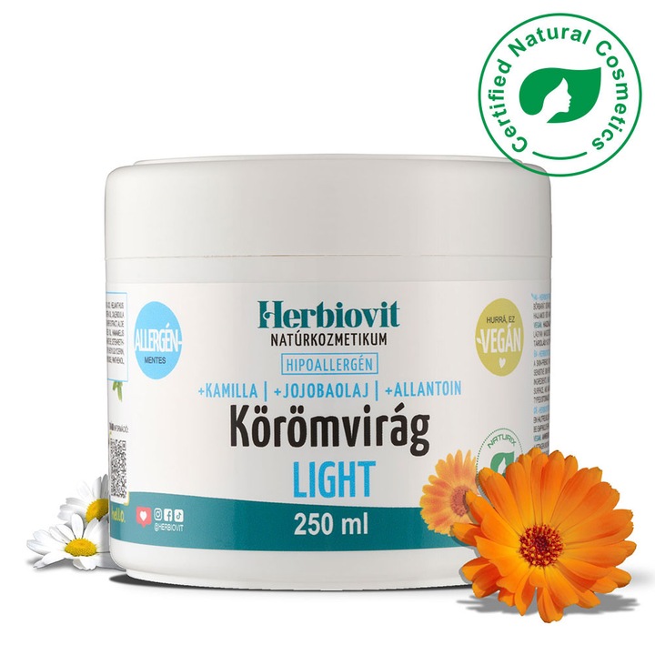 Herbiovit Hipoallergén Krém 250 ml, Körömvirág Kivonattal, Hiperérzékeny Bőrre, Allergénmentes Formula, Light Textúra, Hosszan Tartó Védelem, A Legérzékenyebb Bőrnek
