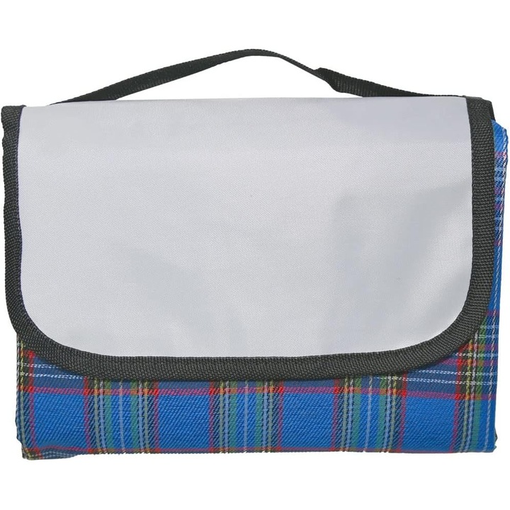 Голямо одеяло за пикник, водоустойчиво, 150x200см, синьо, с дръжки за носене