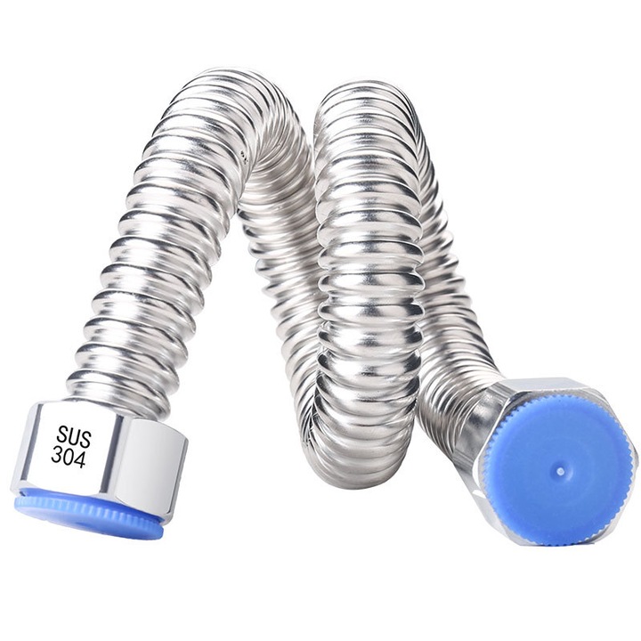 Furtun de alimentare cu apa din inox 304, 1m, flexibil, rezistent la coroziune, argintiu