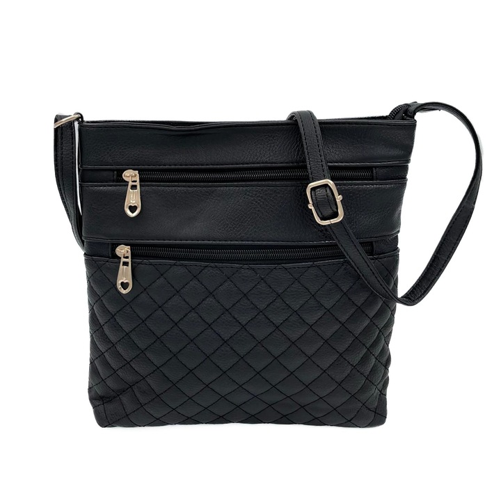 Geanta umar din piele ecologica, compartimente multiple, neagra, 26x25x5cm