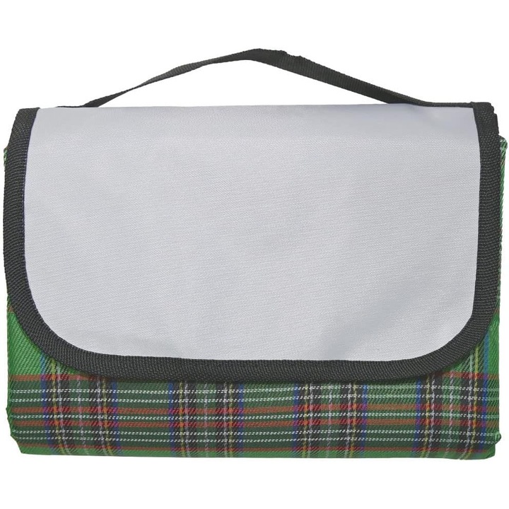 Голяма непромокаема одеяло за пикник, 150x200см, зелено, с дръжки за носене